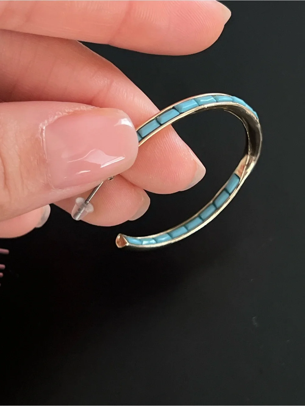 Single earring-Rivka Friedman Turquoise Elongated Hoop Earrings